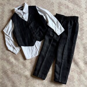Andrew Fezza Boys Black and White Plaid Suit Ensemble Toddler Size 4